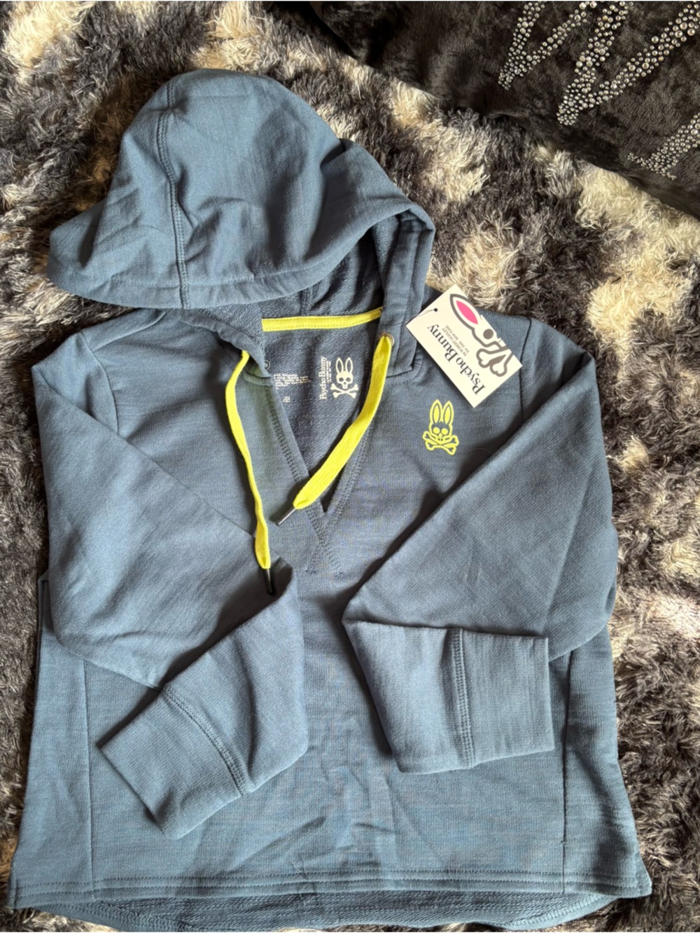 Psycho Bunny Tidal Navy Hoodie with Yellow Accents New Tags